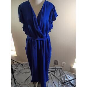 MSK Jumpsuit Royal Blue Wide Leg Tie Belt Pockets Sz 3X Classic Elegant